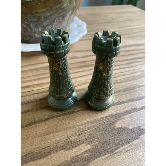 Vintage Midcentury Medieval Duncan Ceramic Hand Painted Chess Pieces Two Rooks - Picture 2 of 4